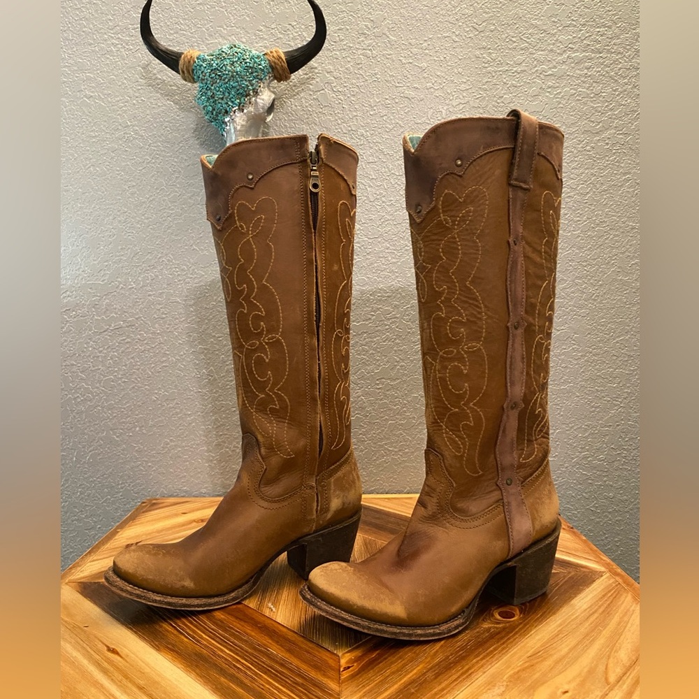 Corral Retro Cowgirl Boots, Western, Rustic, Festival, Light Brown/Tan.